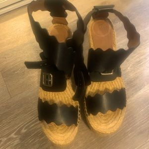Chloe
Lauren scalloped leather espadrille platform sandals